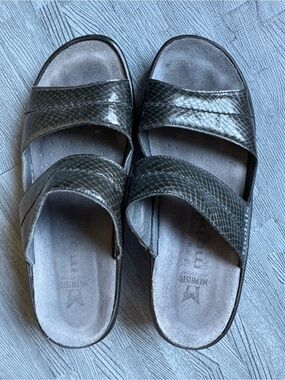 Mephisto Black Snake-Embossed Double-Strap Slide Sandals